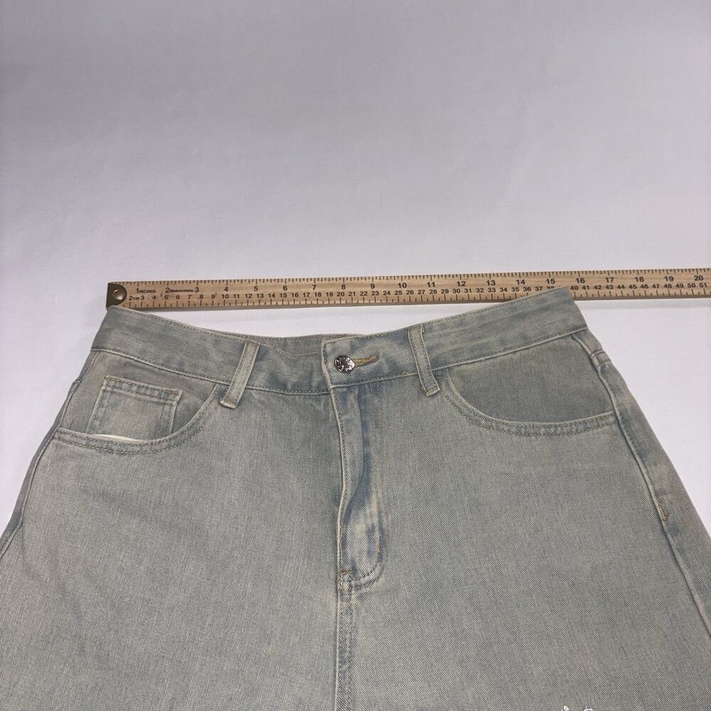 ROMWE Wide-Leg Women's Jeans Gray Denim Butterfly Embroidered 5-Pocket Y2k - Picture 4 of 7